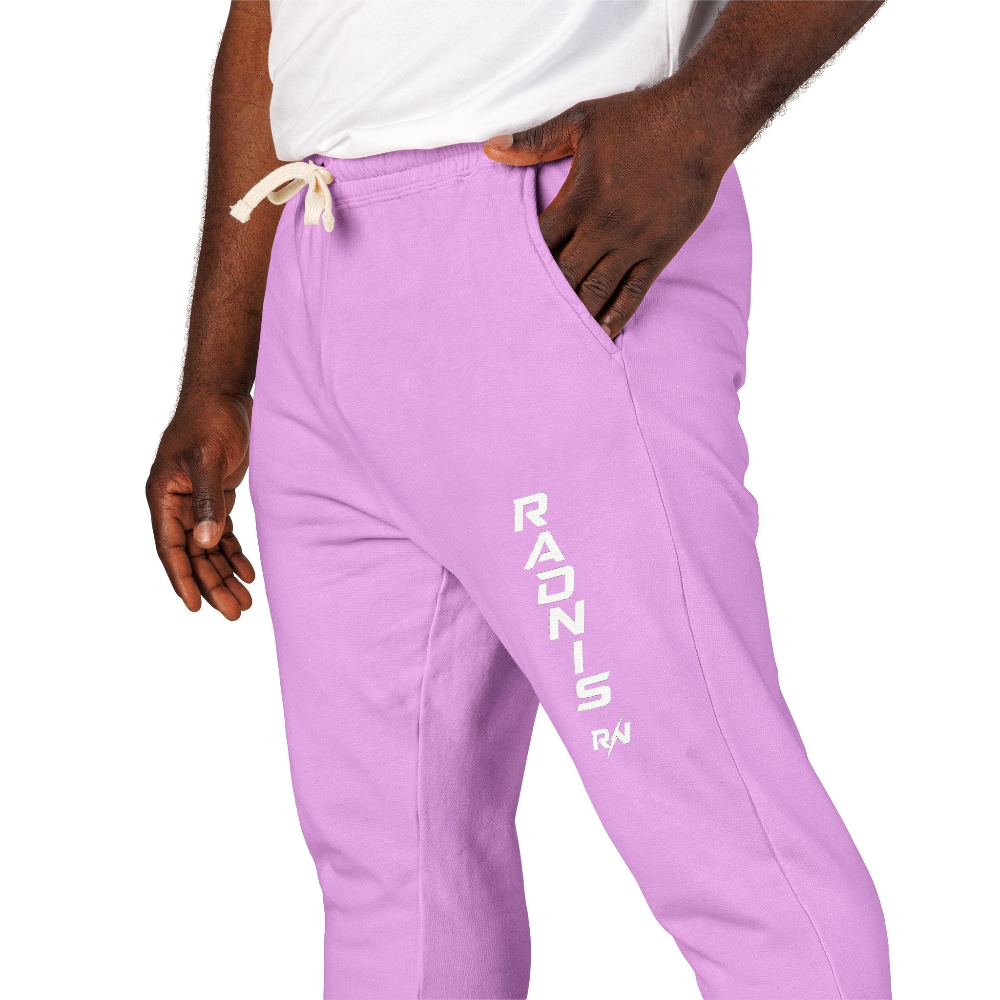 RADNIS Unisex Garment-Dyed Fleece Sweatpants — Vertical 'Ramen' Graphic Joggers
