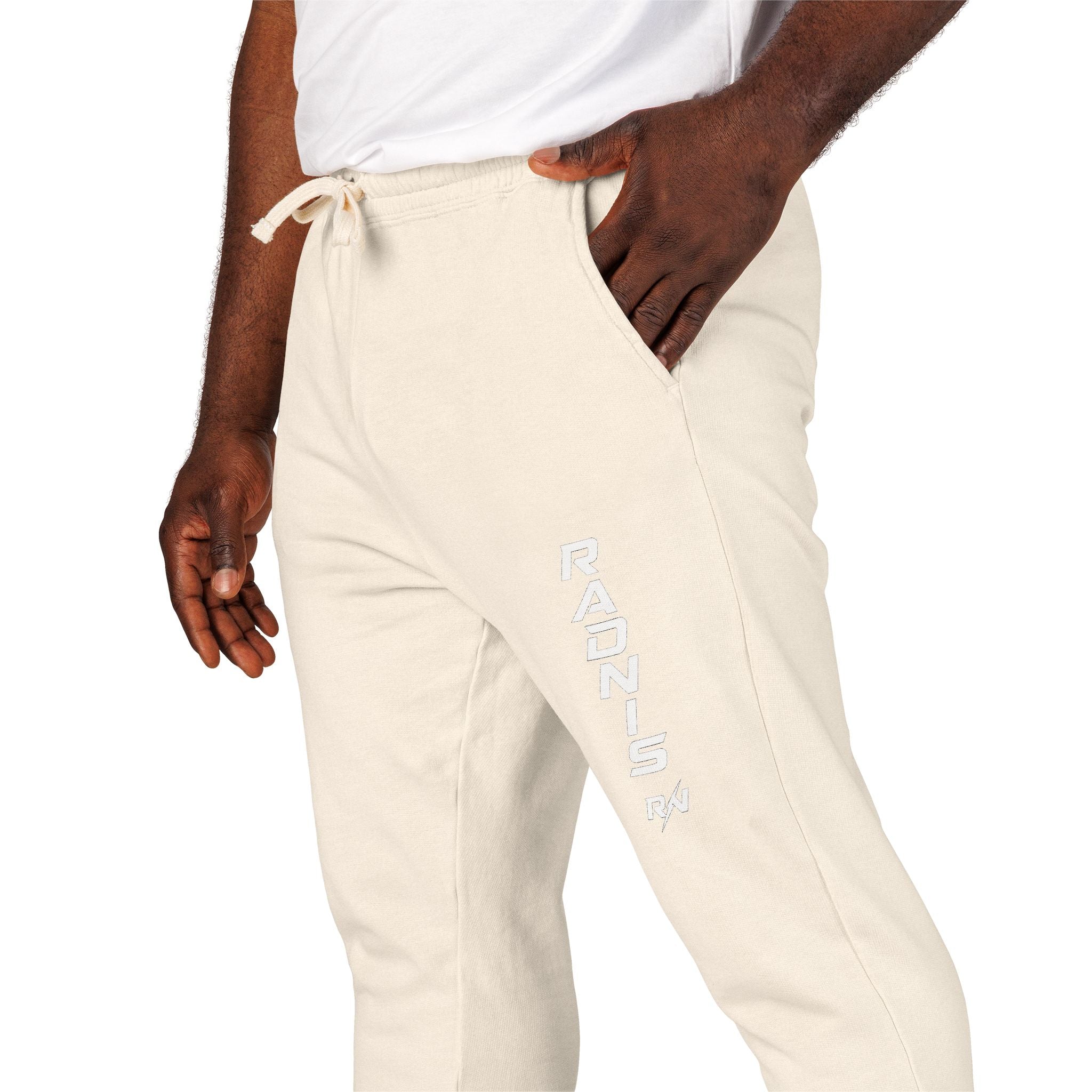 RADNIS Unisex Garment-Dyed Fleece Sweatpants — Vertical 'Ramen' Graphic Joggers