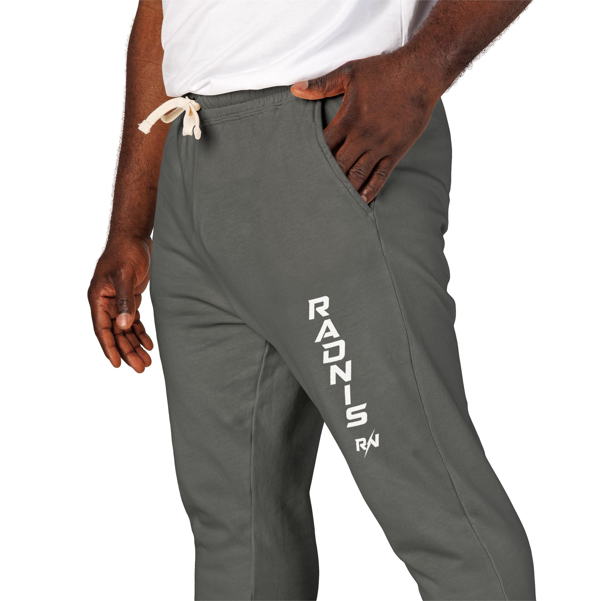 RADNIS Unisex Garment-Dyed Fleece Sweatpants — Vertical 'Ramen' Graphic Joggers